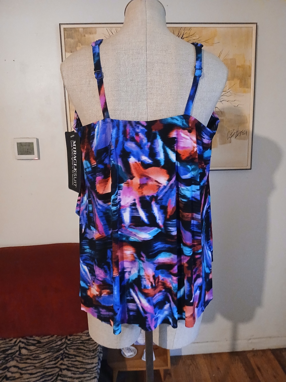 NWT Vibrant Abstract Print Miracle Suit Multicolored Tankini Mirage Top